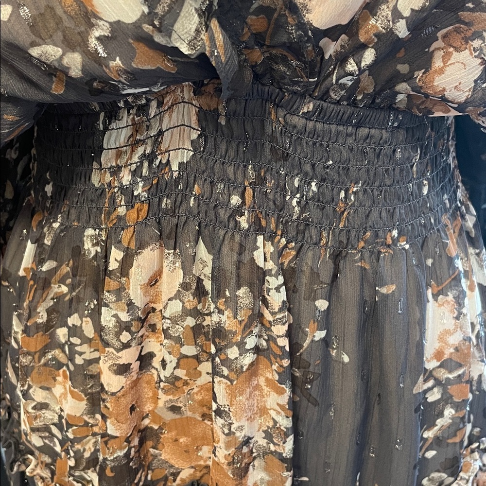 Lovestitch Boho Dark Grey Floral Low Cut Long Sleeve Dress…Size Large - Picture 3 of 10